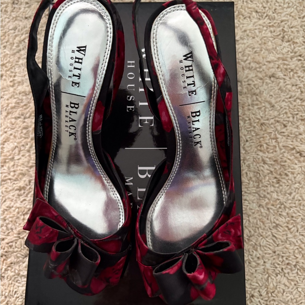 White House Black Market Red and Black Heels with Bow Detail